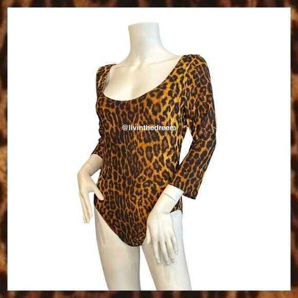 #T163 NWOT NORMA KAMALI Women's Pantera Leopard Print Scoop Neck Bodysuit $145 - Picture 8 of 16